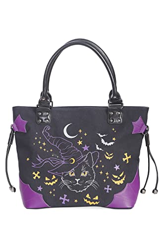 Lost Queen Women’s Halloween Handbag Black Cat Witch Spell On Me Shoulder Bag Purse