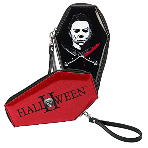 Halloween Michael Myers Crossed Knives Zip Around Coffin Wallet