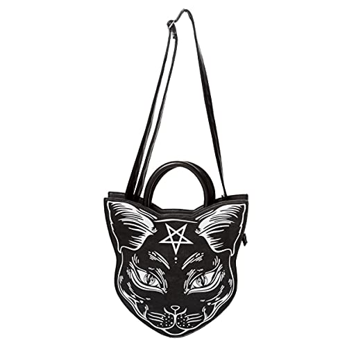 Lost Queen Women's Gothic Nemesis Handbag Black Cat Pentagram Ladies Purse Crossbody Bag