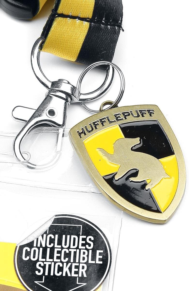 Harry Potter Hufflepuff lanyard close-up showing Hufflepuff house crest detail
